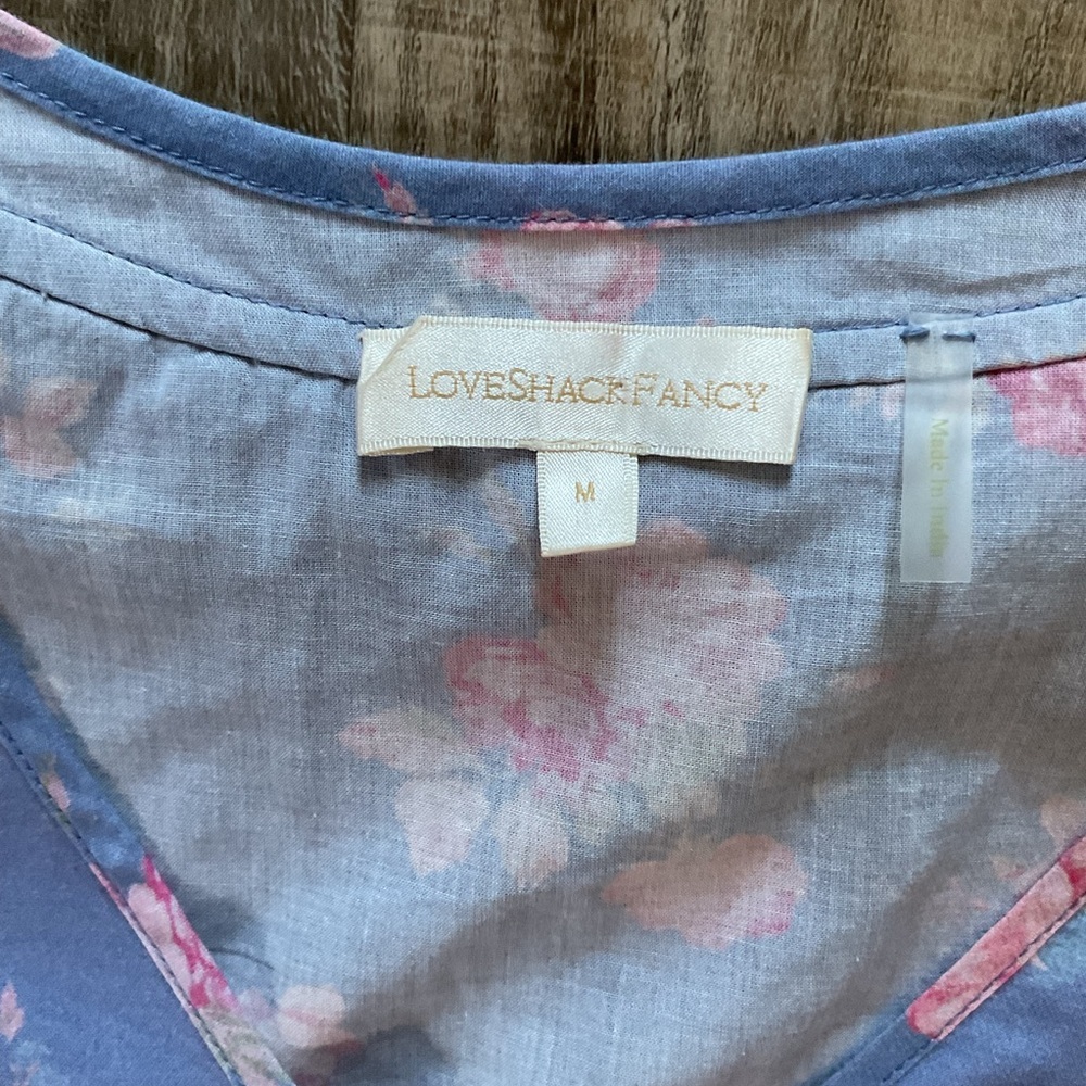 Loveshackfancy Roth Floral Tiered Ruffle Cotton Dress In Faded Denim Size M - Picture 4 of 7